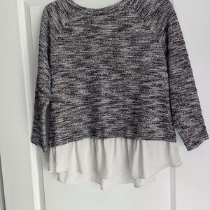 LOFT Navy and White Textured Sweater